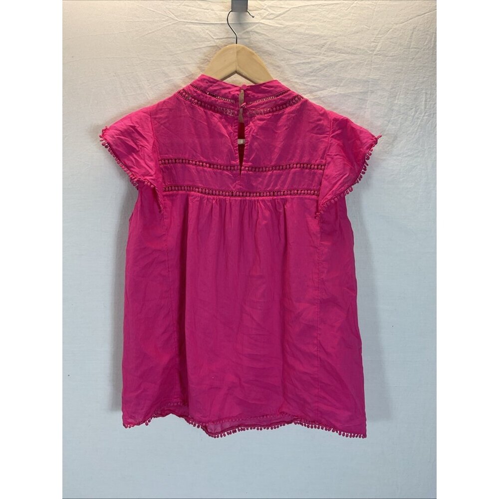 J. Crew Hot Pink Flutter Sleeve top Crochet Blouse Shirt‎ Womens Size M festive - Picture 4 of 9
